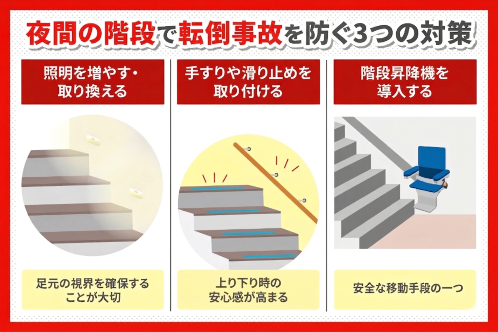 夜間の階段での転倒事故を防ぐための対策